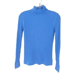 Talbots Blue Cable Knit Cotton Turtleneck Sweater Small